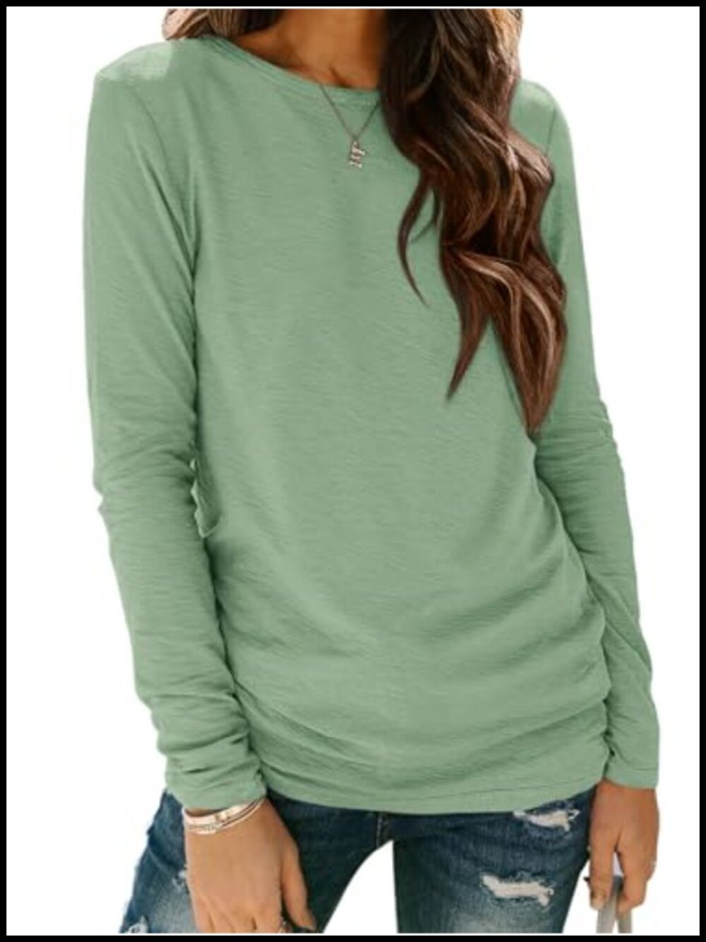 Long Sleeve Crew Neck T-Shirt Soft Stretch Casual Top